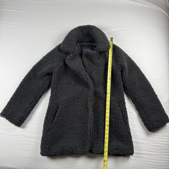 Lucky Brand Faux Fur Sherpa Dark Gray Teddy Coat Women's S Duster Snap Button - Picture 2 of 8